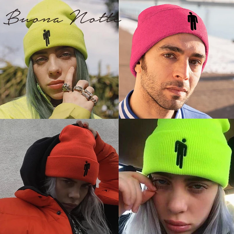 Billie Eilish Beanie 14 цветов вязаная зимняя женская шапка однотонный хип-хоп трикотажный свитер шапка для девочек повседневные теплые шапки
