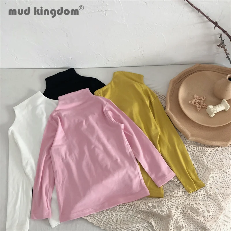 

Mudkingdom Little Girl Mock Neck Undershirts Solid Long Sleeve Slim Spring Autumn Tops for Toddler Drop Shoulder Children Clothe
