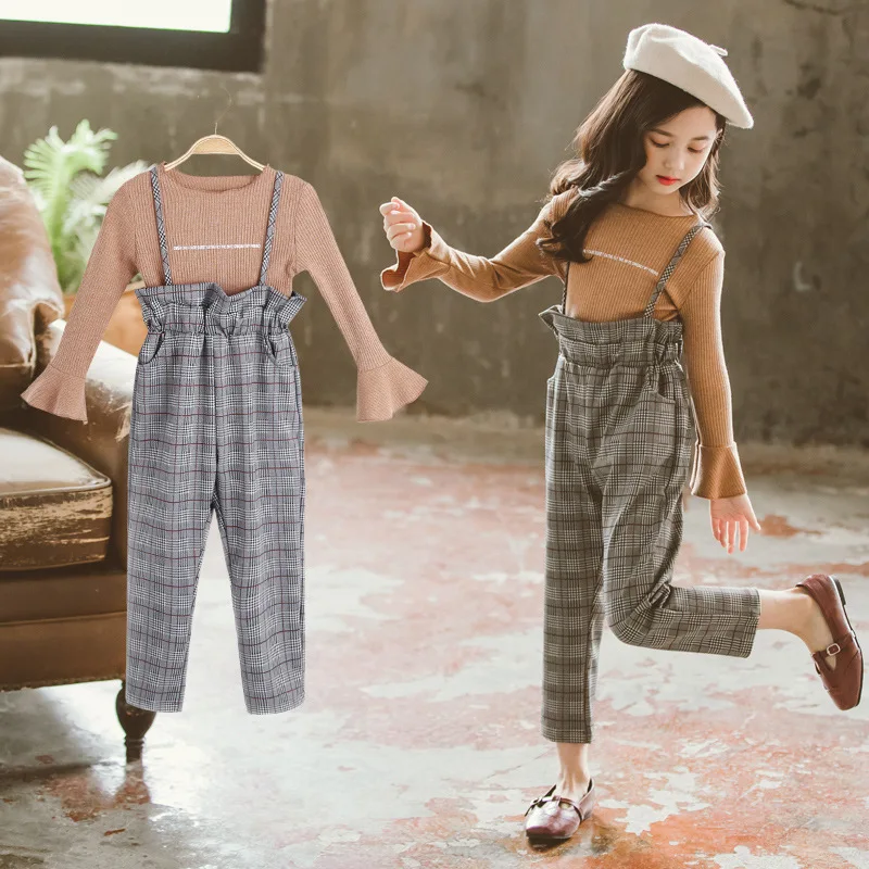 

Fashion Girls Clothing Suit Autumn Children Outfits Teen Girl Long Sleeve Shirts + Plaid Pants 2Pcs Sets Kids Clothes 3-14 Years