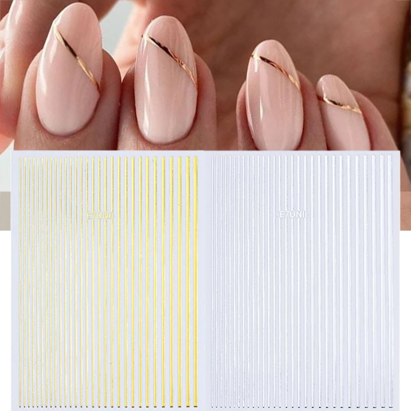 

Gold Sliver Metal Striping Tape Nail Design Stripe 3D Lines Nail Stickers Geometry Slider For Nails Gel Polish Decals Manicures