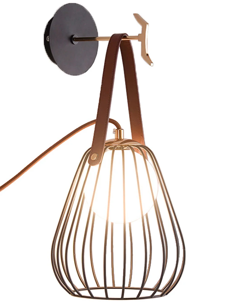 

Metal hollow-out lamp body Northern Europe wall lamp bright line installation convenient bedroom bedside lamp bright and even li