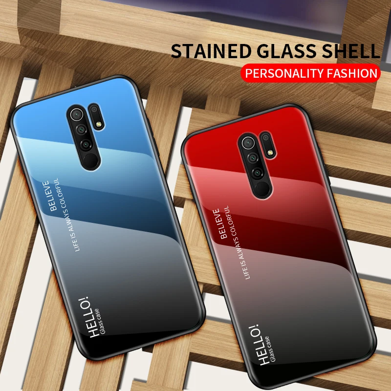 Чехол MAKAVO для Xiaomi Redmi 9 градиентный Роскошный чехол из закаленного стекла