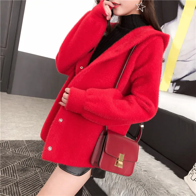 Autumn Winter Mink Cashmere Cardigan Hooded Coat Sweater Women Fashion Button Casual Sweaters Thick Warm Outerwear Female |