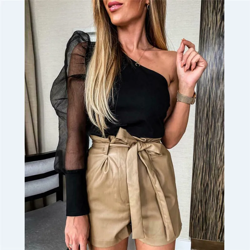 

Women Off Shoulder Ruffle Long Sleeve T Shirt Ladies Loose Tee Casual Blouse Top