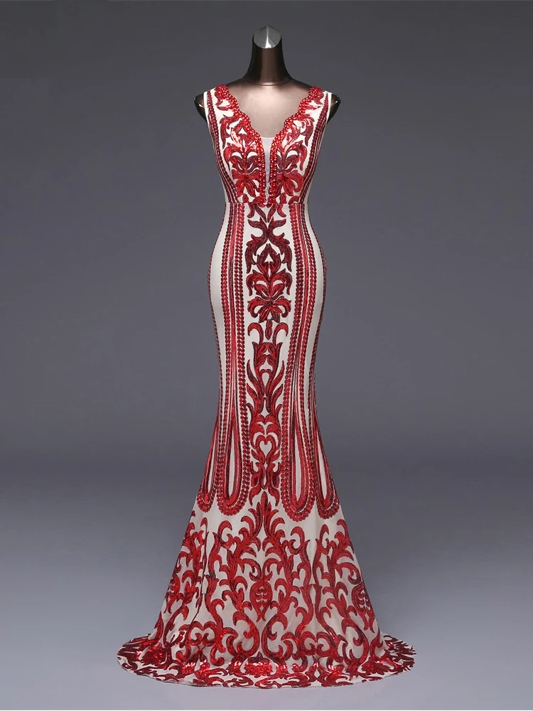 Вечернее платье без рукавов с двойным V образным вырезом сексуальное роскошное