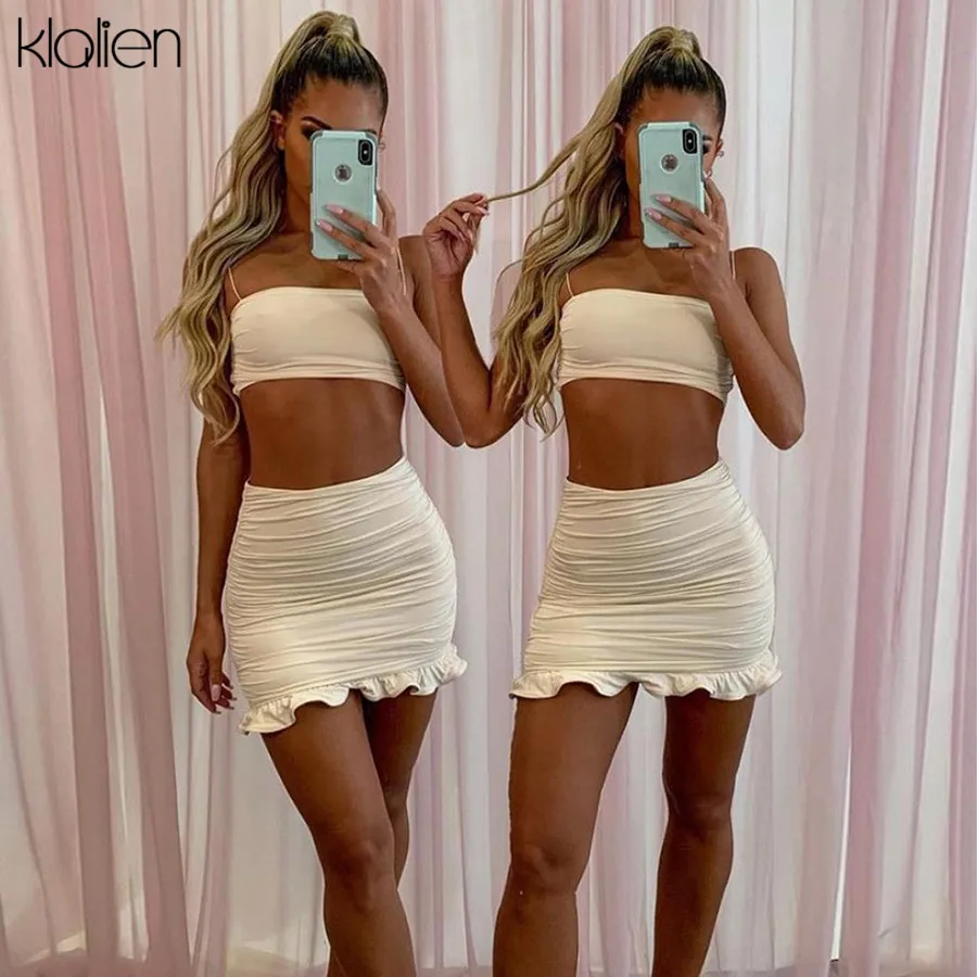 Kalien/модный сексуальный женский комплект с юбкой из двух предметов оборками