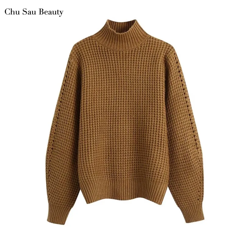 

Women Autumn And Winter Half High Neck Sweater ZA Fashion Warm High Neck Casual Sweater Women's Long Sleeve Pullover Loose Top