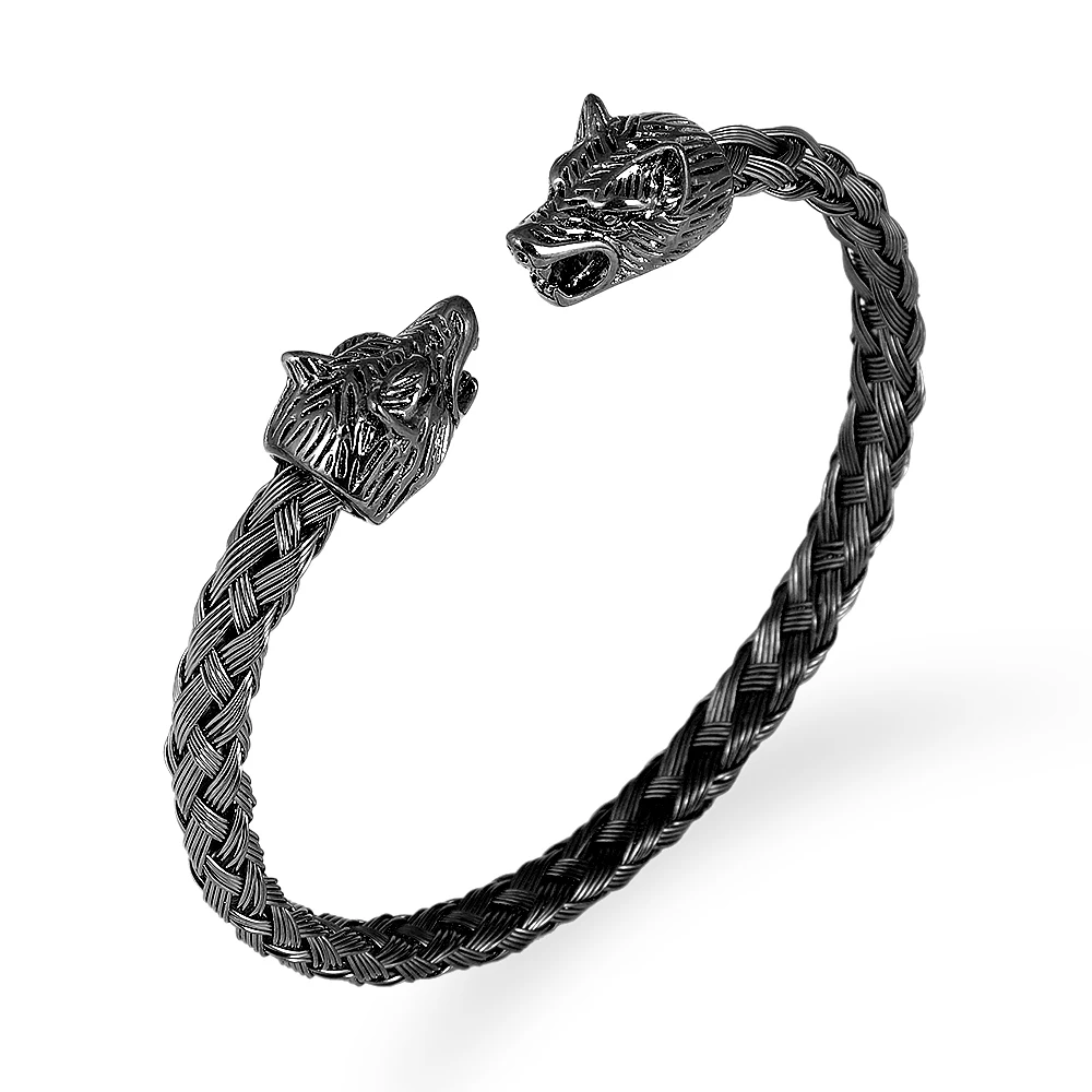 

New Top Selling Viking Animal Style Best Quality Bangles Vintage Black Wolf Head Men's Stainless Steel Bracelet Jewelry For Men