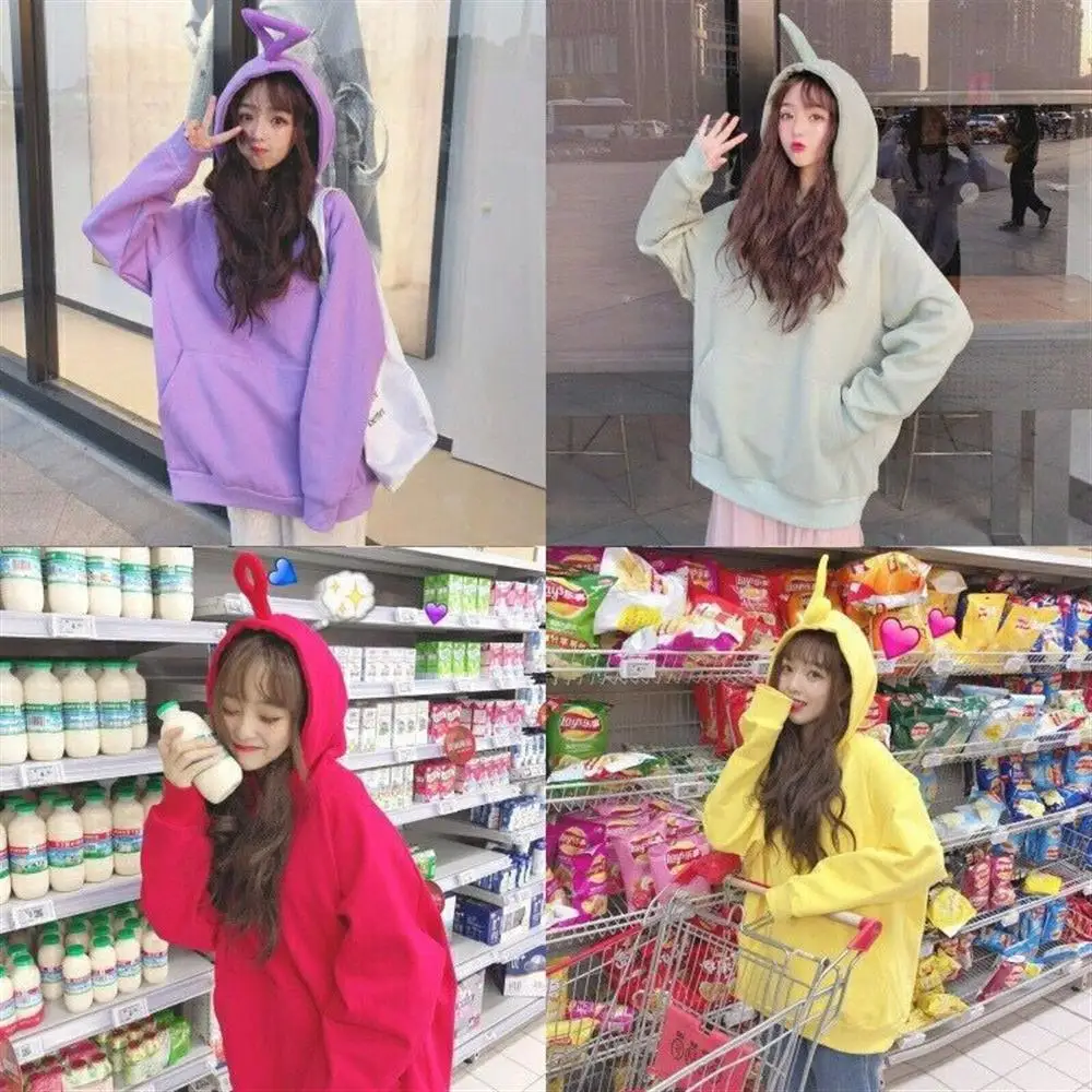 

Женский зимний Повседневный однотонный пуловер с капюшоном и длинными рукавами, свободные топы, одежда, свитшот, повседневные топы