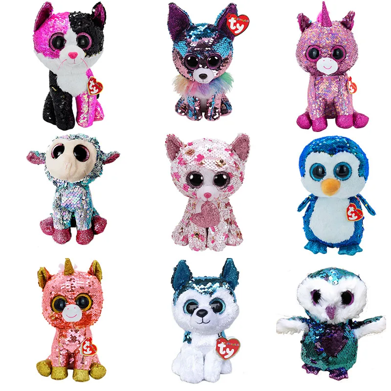Ty Beanie Boos Flippables 6 дюймов плюшевые животные блестящие мягкие набивные кошки Сова