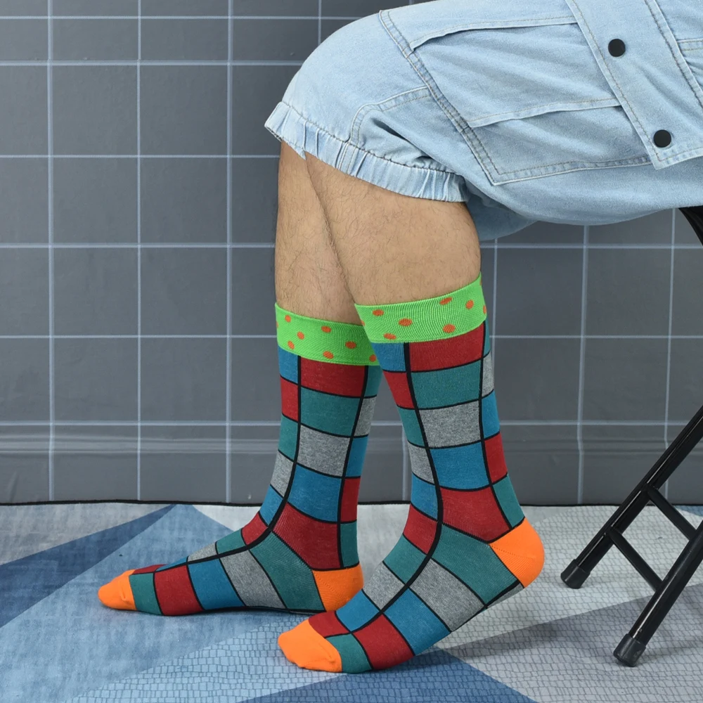 Мужские новые носки из чесаного хлопка 2020 модные дизайнерские цветные квадраты