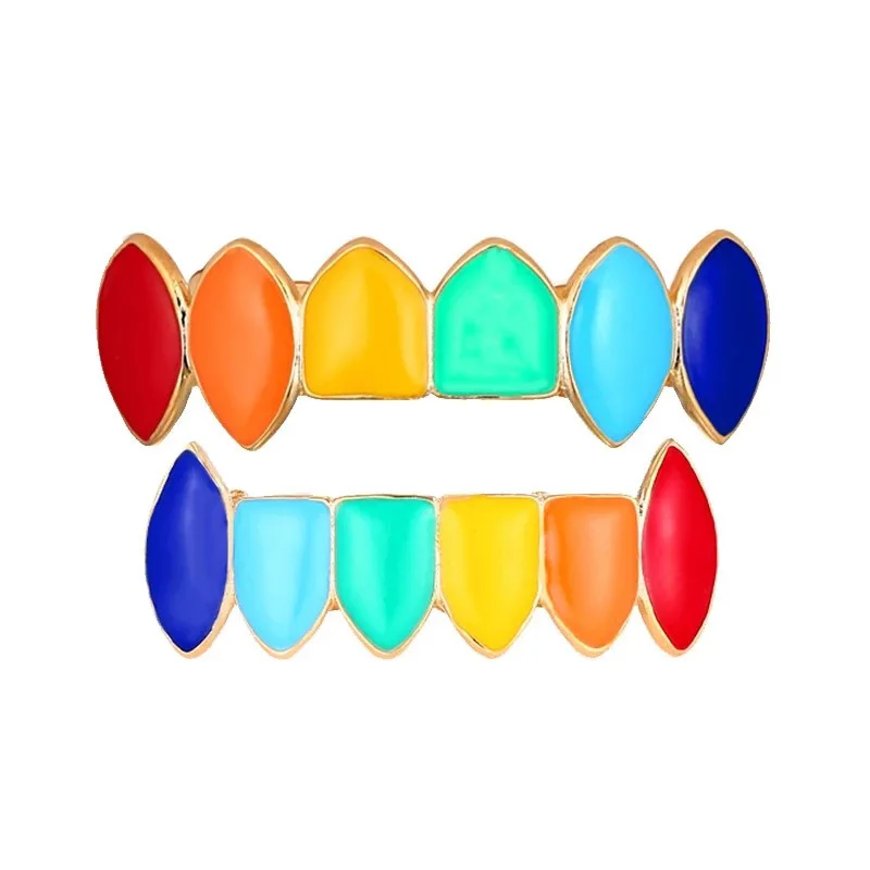 

HIP HOP Couple Teeth Grillz Top & Bottom Vampire Fangs Teeth Grills Caps Set With silicone