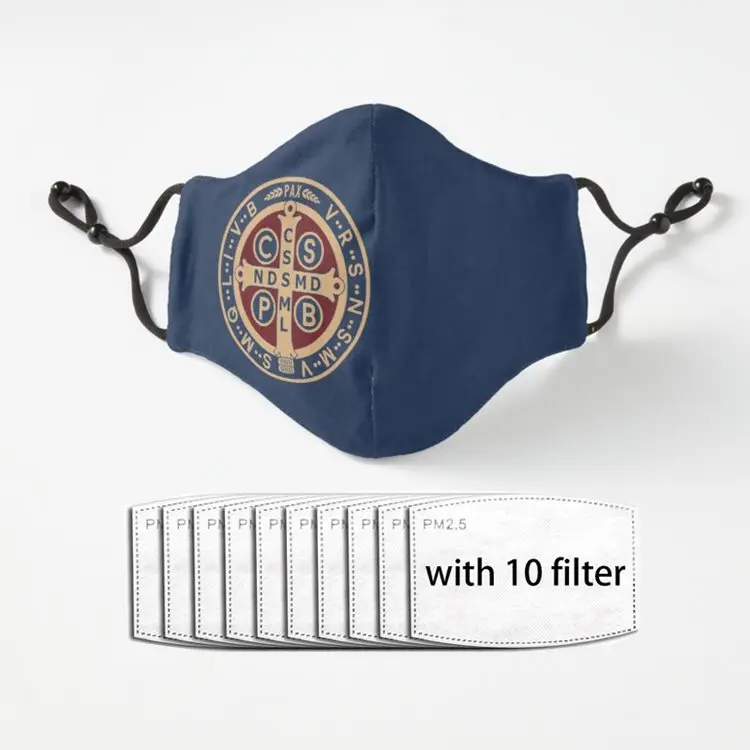 

Saint Benedict Medal Reusable Breathable Washable Mask with Filters Fabric Adult Mouth Cover Washable Reusable Mouth Mask