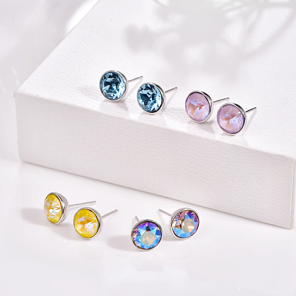 Серьги с кристаллами Swarovski, серьги из стерлингового серебра, круглые серьги для женщин, модные серьги-гвоздики, свадебные ювелирные изделия для офиса