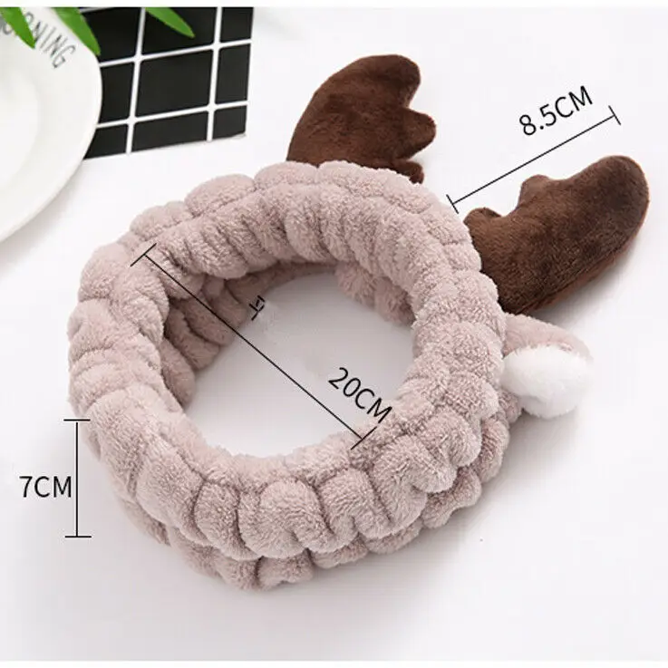 Cute Spa Bath Shower Makeup Wash Face Bow Headband Coral Fleece Hair Band Christmas Antler Headbands | Дом и сад
