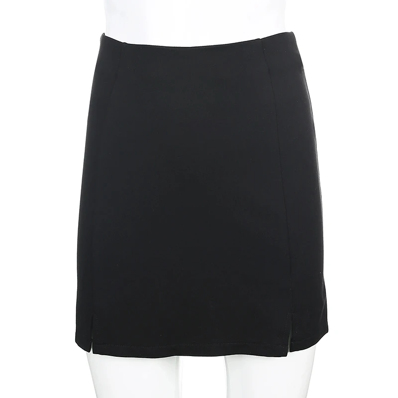 

NEW Waatfaak Solid Black Split A-line Skirt Ladies Casual High Street Mini Skirts Womens Sexy Summer Korean Style Short Skirt