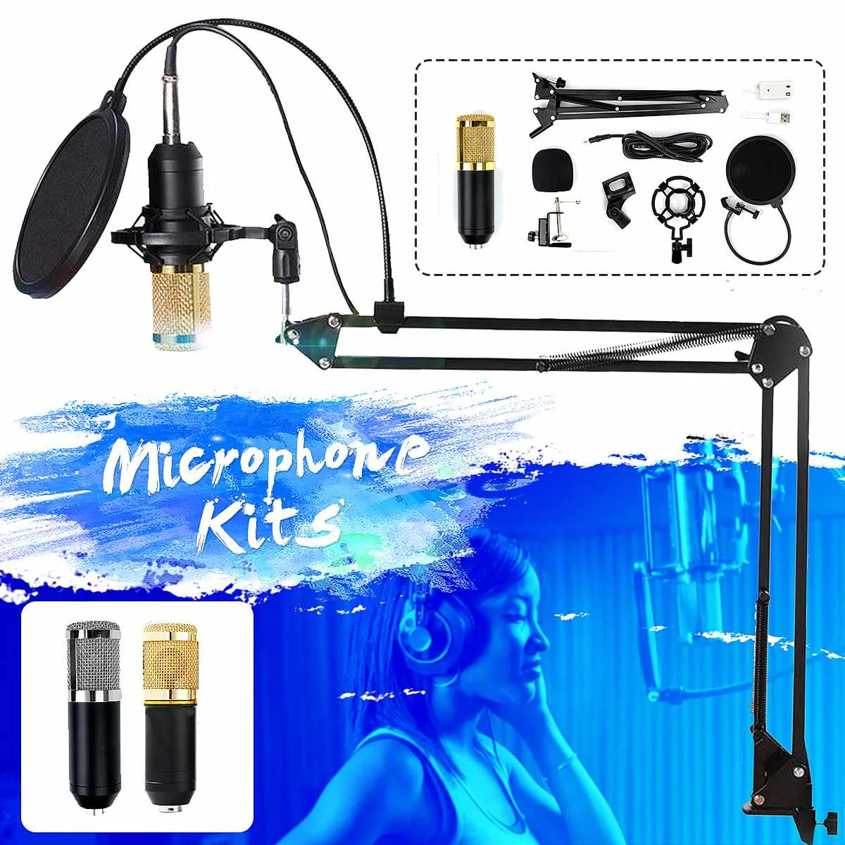 

Конденсаторный микрофон BM800, студийный комплект для записи, для караоке, с подставкой