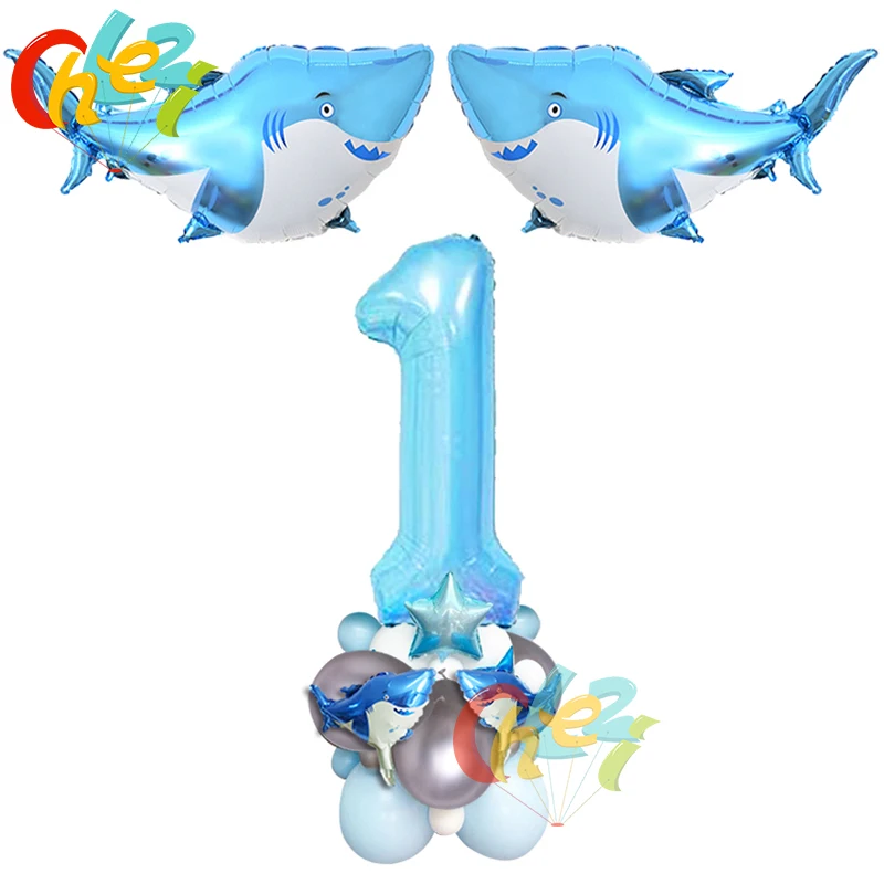 21 шт. океан Акула тема воздушные шары 40 дюймов светильник синий цифровой клипсы