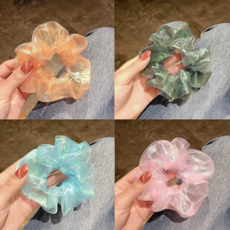 

Fashion Korean Printing Mesh Scrunchies Women Romantic Hair Rope Transparent Tulle Headwear Organza Hair Tie Hair Accessories