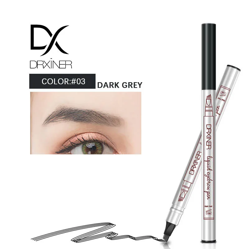 Dark grey 4 цвета, 4 головки, маркер для бровей, карандаш, водонепроницаемый, микроблейдинг, для бровей, тонкая ручка для татуировки, тени для бровей, макияж, карандаш для бровей - Цвет: Dark grey
