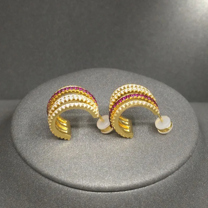 

s925 sterling silver new golden yellow multi-ring earrings women fashion personality bohemian style jewelry female earrings