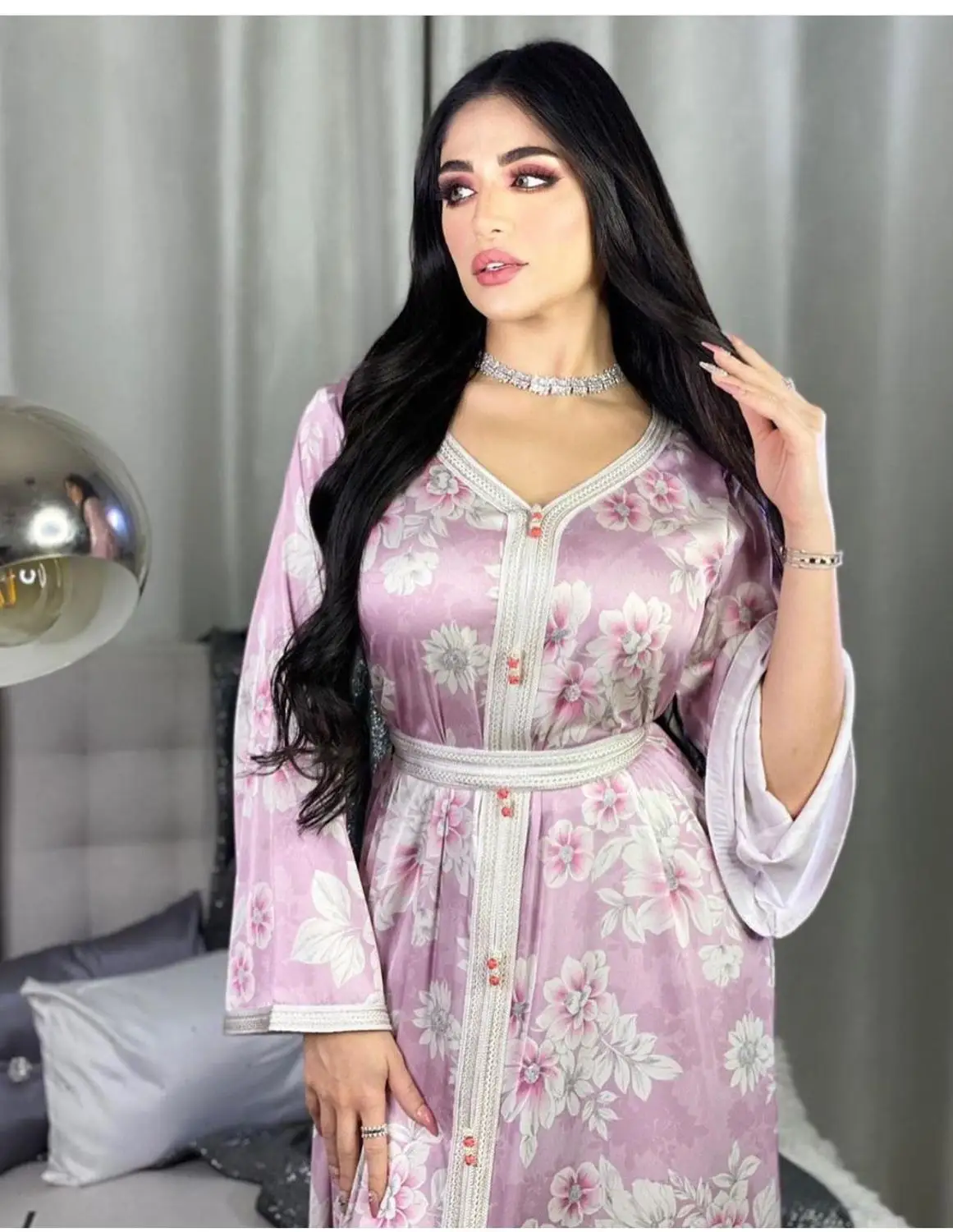 Мусульманское шелковое платье Abaya с принтом кимоно хиджаб халат платья в
