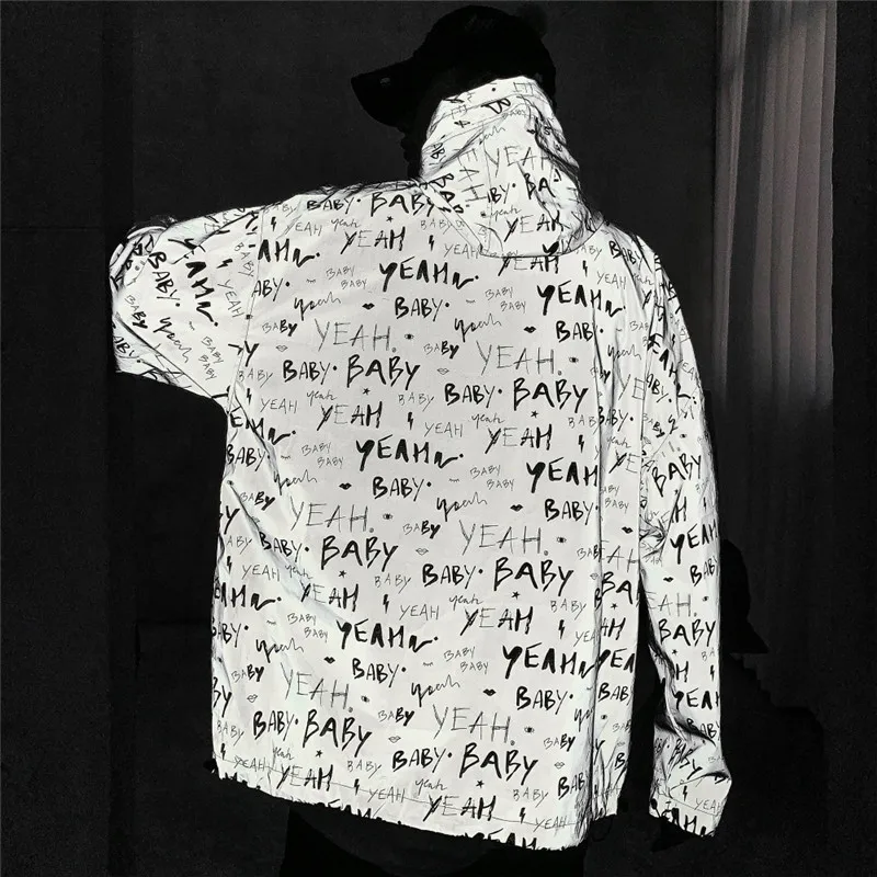 Ветровка мужская Светоотражающая с капюшоном модная уличная одежда надписью