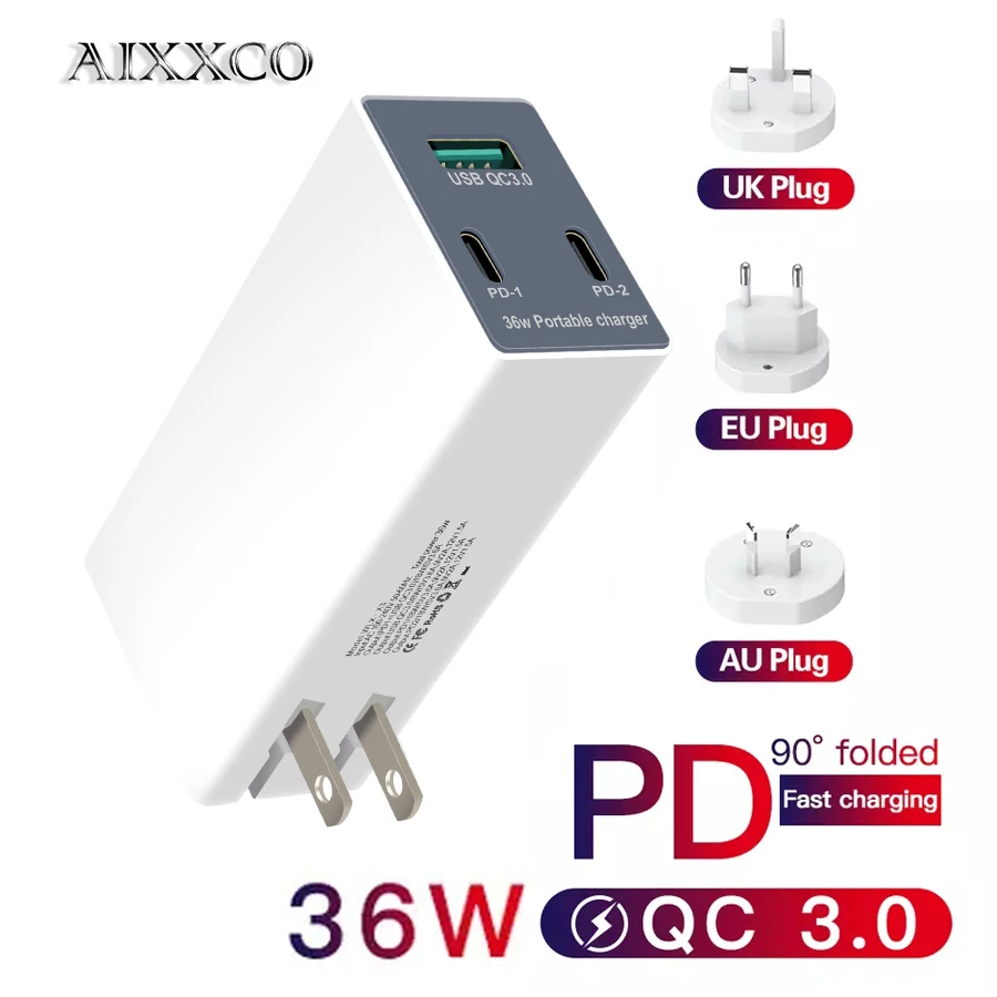 Зарядное устройство AIXXCO Quick Charge 3 0 Type C PD USB с QC портативное быстрое зарядное