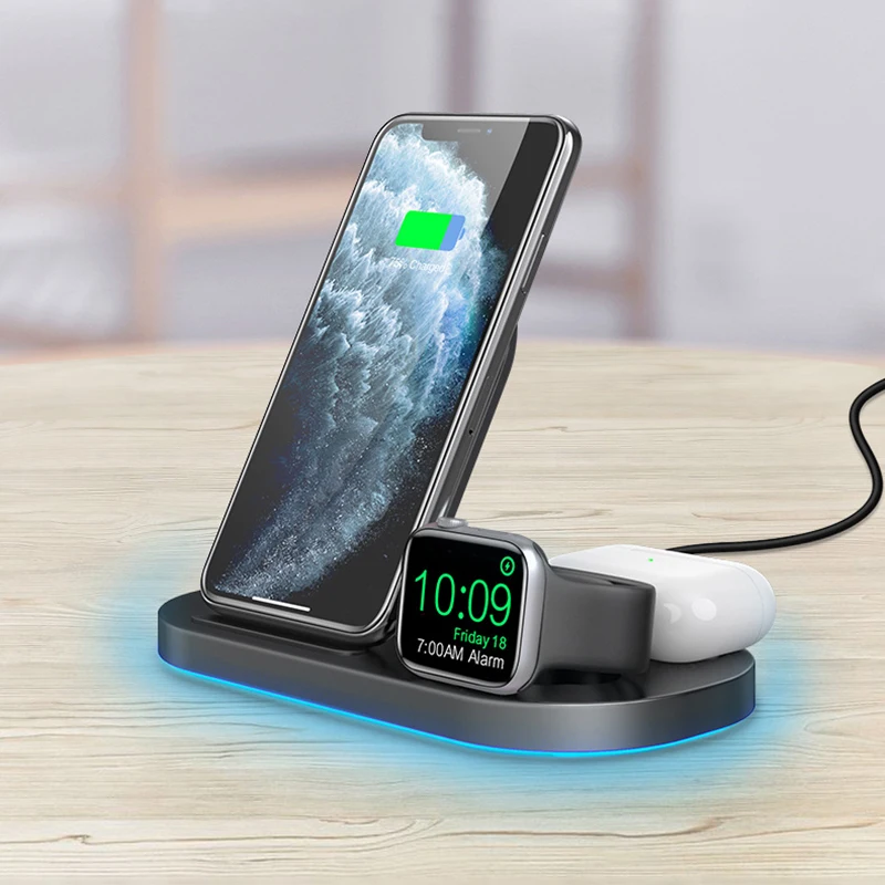 

15W Qi Fast Wireless Fold Charger For iPhone Xiaomi Redmi Note 8 Pro Apple Watch Powerful Charging Station For Airpods Iwatch