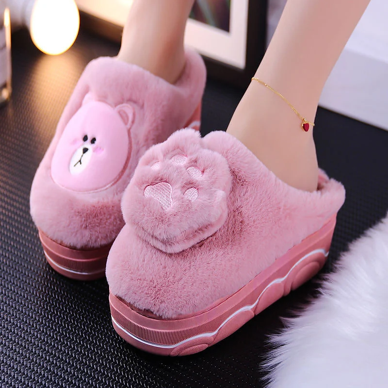 Женские меховые тапочки Зимние теплые хлопковые на толстой платформе 5 см с