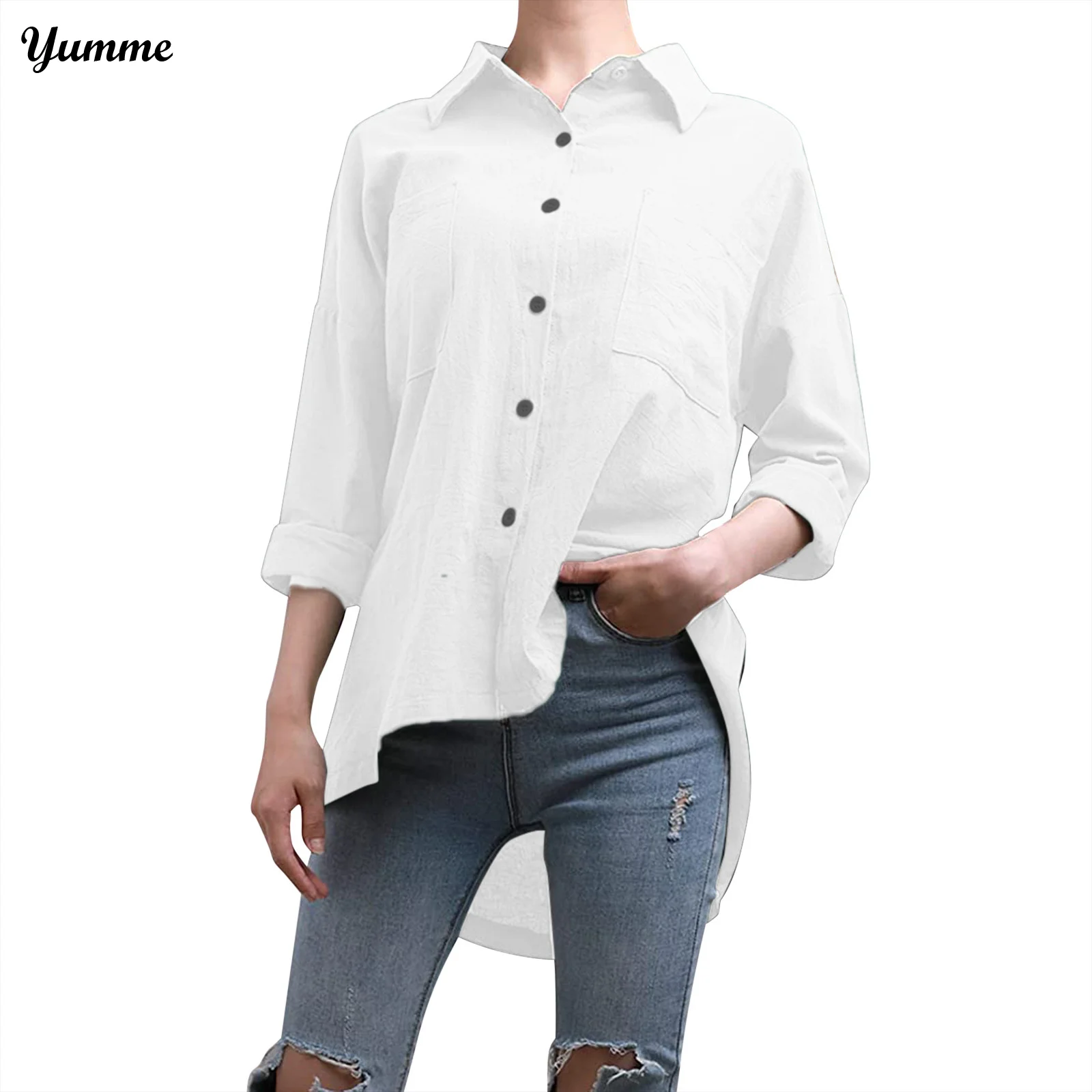 

Women Blouses Office Lady Cotton Oversize Plus Size Tops White Long Sleeve Single-Breasted Fashion Shirts Elegant Blusas #LR4