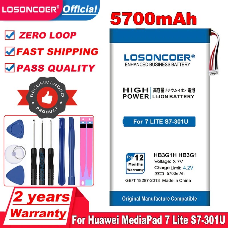 LOSONCOER 5700mAh HB3G1H HB3G1 Аккумулятор для Huawei MediaPad 7 Lite S7-301u T-Mobile Springboard 301w 302 303(7 дюймов) 701 931