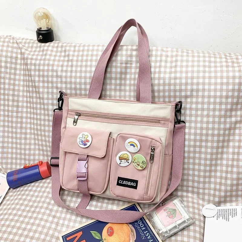 

Style Kawaii Women Shoulder Bags Waterproof Nylon Panelled Handbag Casual Tote 2021 Cute Shopping Crossbody Bag for Ladies