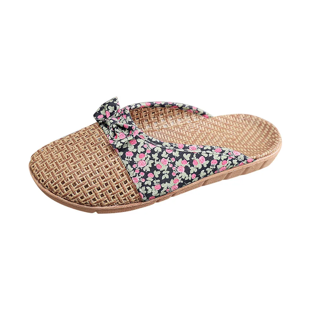 SAGACE/женские тапочки Baotou Домашние из соломенного льна с цветочным принтом и
