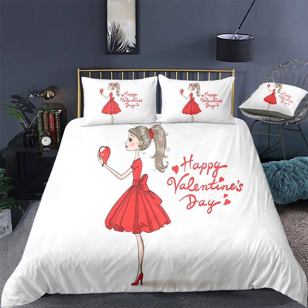 

Home Textile 3D Valentine's Day Quilt Cover with Pillowcase Love Pattern Double Bedding Set Girls 2/3 Pcs Luxury Duvet Cover