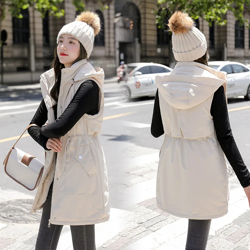 

Осень-зима 2021 плюс бархатный съемный жилет средней длины с капюшоном женский корейский пуховой жилет из хлопка жилет