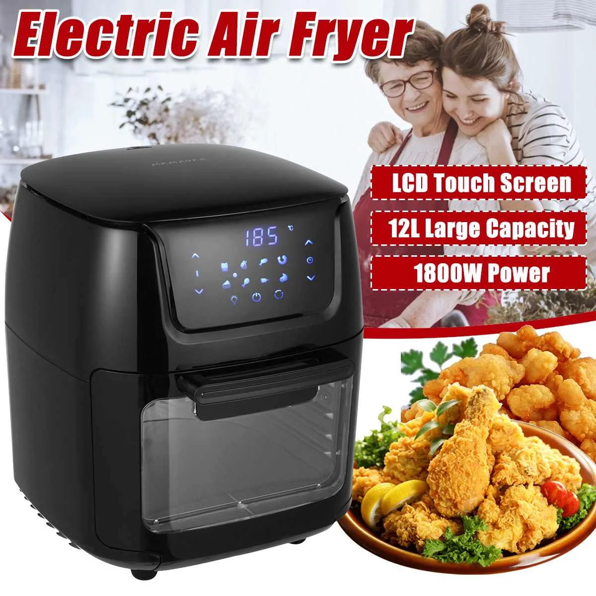 

12L Air Fryer 1800W Oil-Free Electric Digital Airfryer Rotisserie Dry Cooker Window Display Baking Cooking Appliances