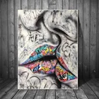 Картина на стену с изображением любовника, поцелуя, граффити, художественные плакаты и принты, уличное искусство, сексуальные губы, нордические картины для гостиной