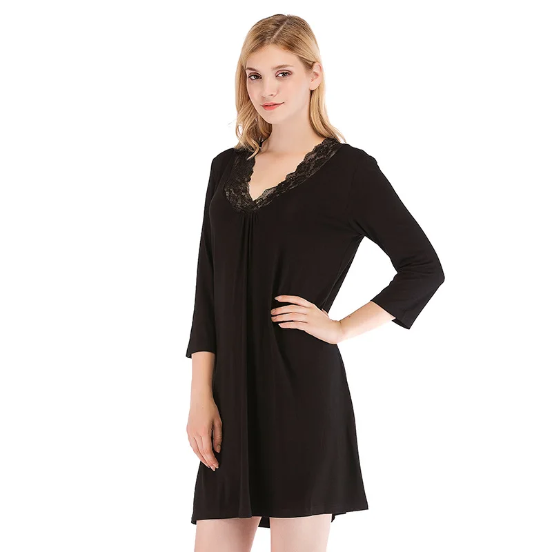 Женская трикотажная ночная рубашка сексуальные рубашки из хлопка с v образным