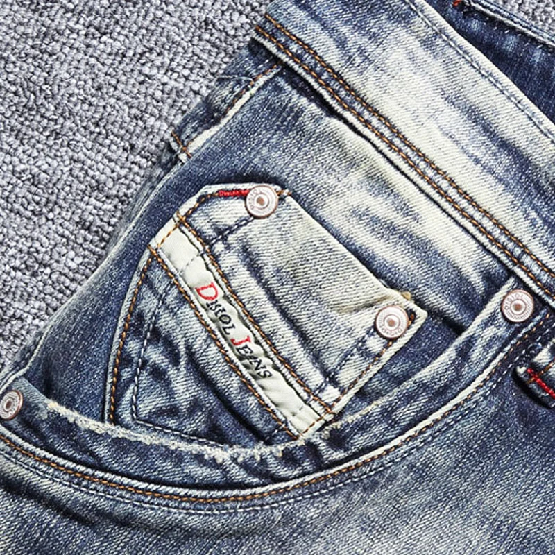 

Italian Vintage Fashion Men Jeans High Quality Slim Fit Ripped Jeans For Men Retro Blue Classical Designer Cotton Denim Pants
