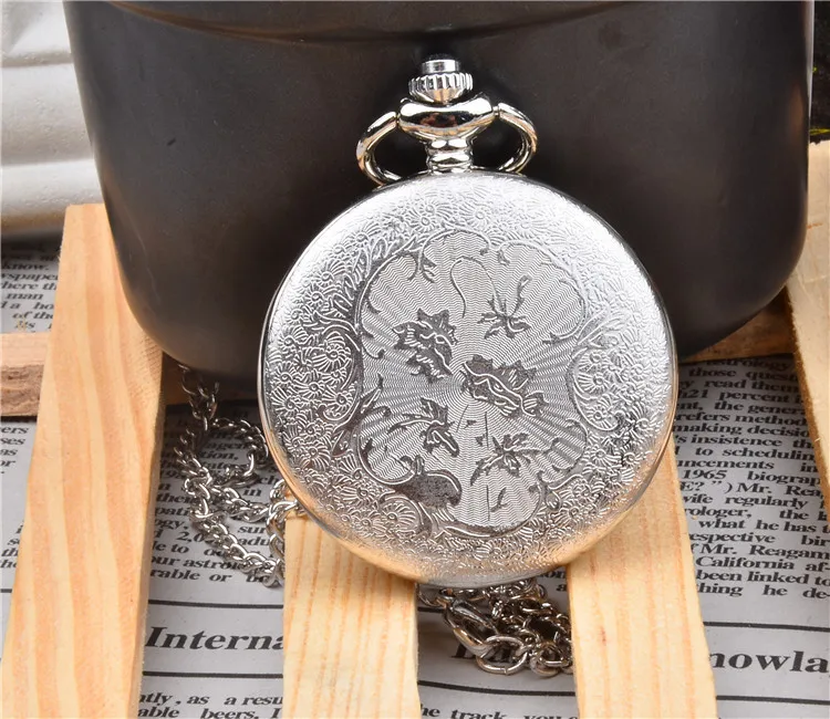 Классический винтажный новый серебристый ожерелье часы карманные батарея полый