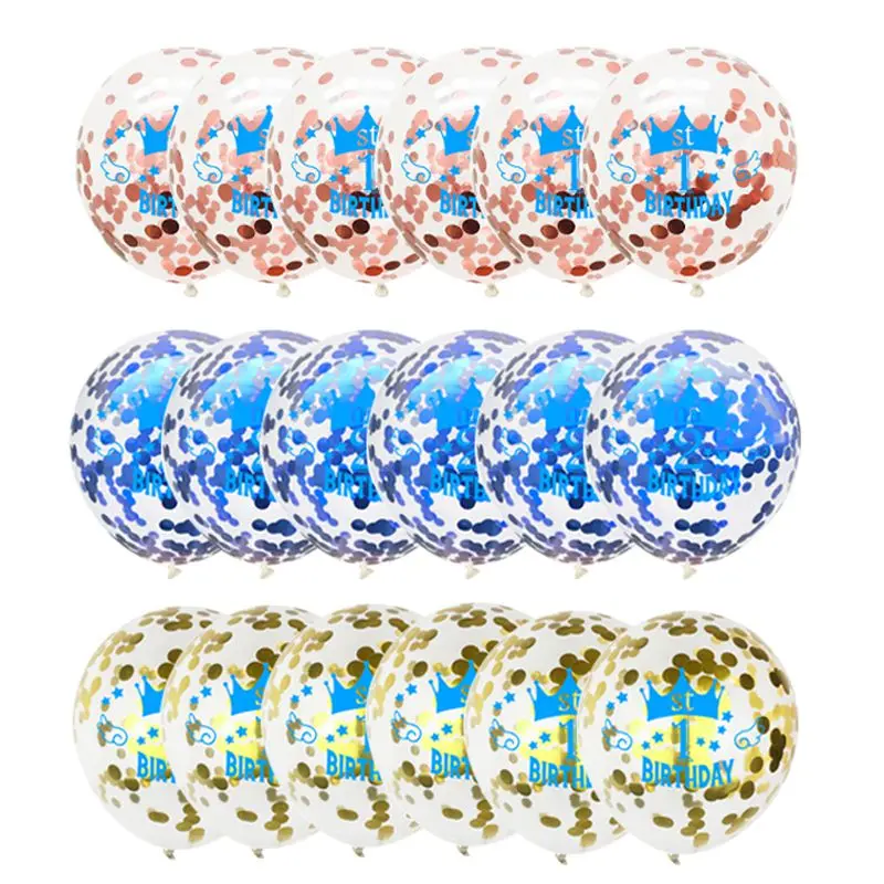 1/2/3 Years Old Baby Kids Birthday 12inch Crown Confetti Transparent Latex Balloon Set Boy Girl Happy Party Supplies | Дом и сад