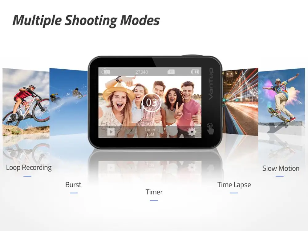 Экшн камера VanTop mom4c Спортивная с сенсорным экраном 2 дюйма 4K/60fps EIS Wi Fi 1080P