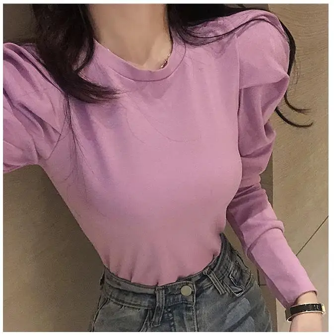 Женский винтажный топ с длинными рукавами-фонариками блузка в Корейском стиле