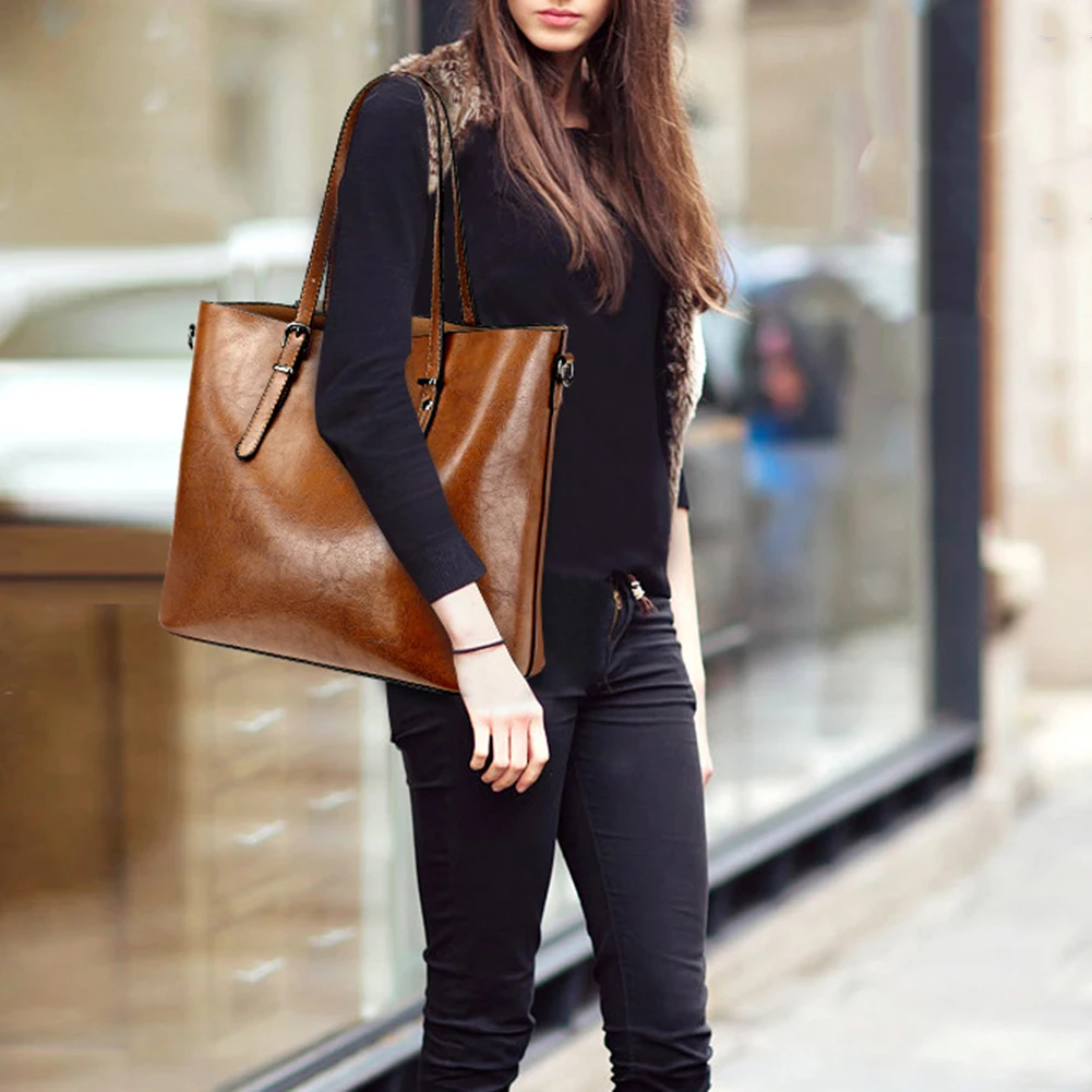 Сумка женская из вощеной кожи роскошный саквояж с кармашком для кошелька