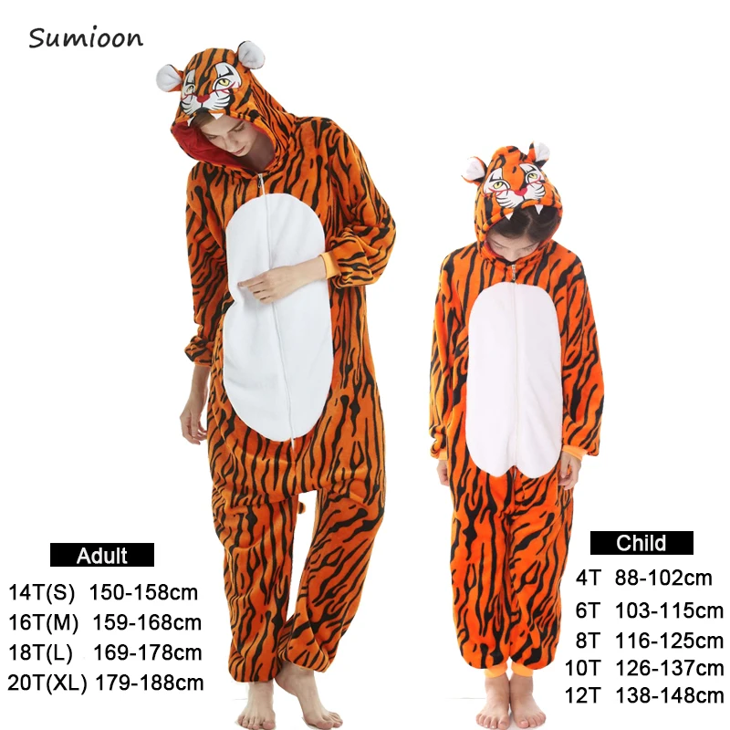 Tiger Кигуруми Onesie Дети Единорог пижамы для детей животных мультфильм одеяло пижамы Детский костюм зима мальчик девочка Licorne Ju - Цвет: Tiger