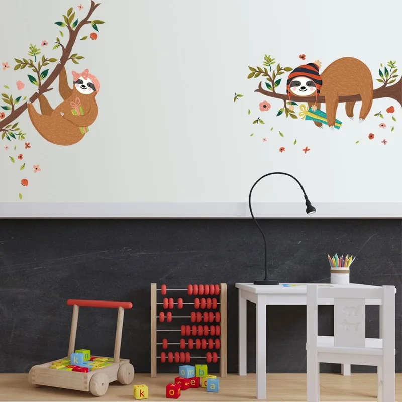 

Cartoon Animal Wall Stickers Sloths In Trees for Kids Room Decoration Nursery Mural Aesthetic Room Decor Posters on The Wall