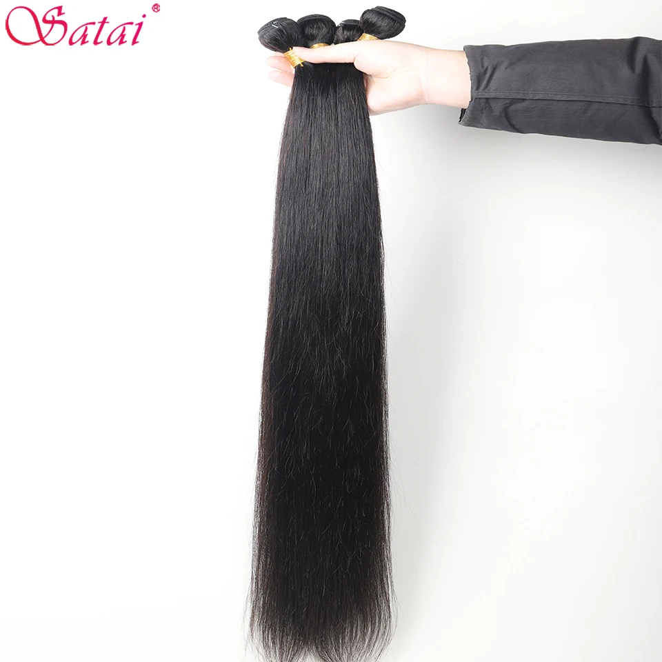 Satai прямые пучки волос бразильские 100% человеческие 30 дюймов 32 34 36 Remy Волосы|Пряди