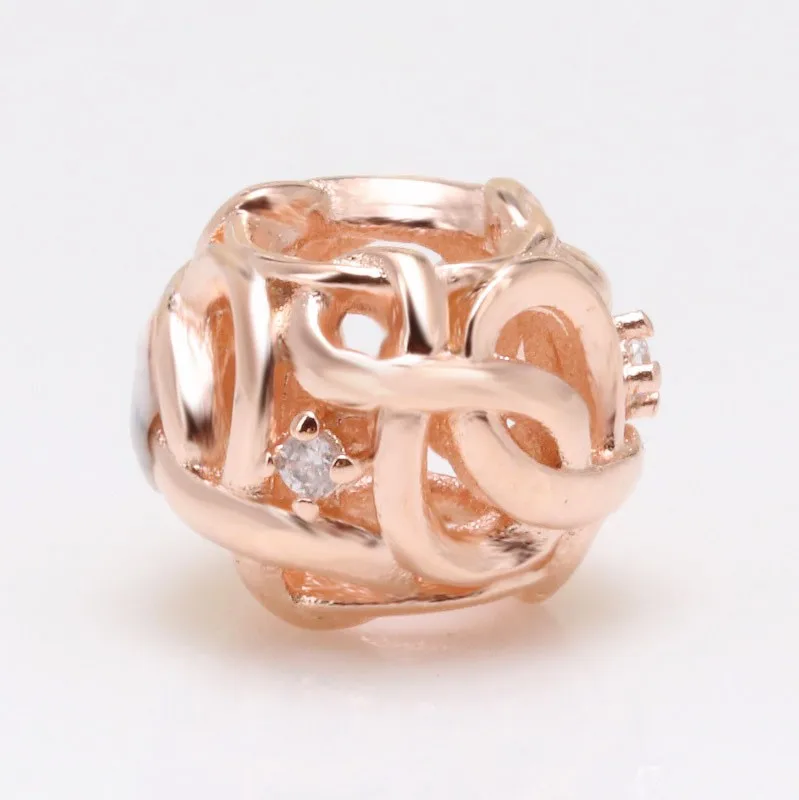 

Original 925 Sterling Silver Rose Gold Hollow Woven Pattern Eternal Symbol Beads Fit Pandora Women Bracelet Diy Jewelry