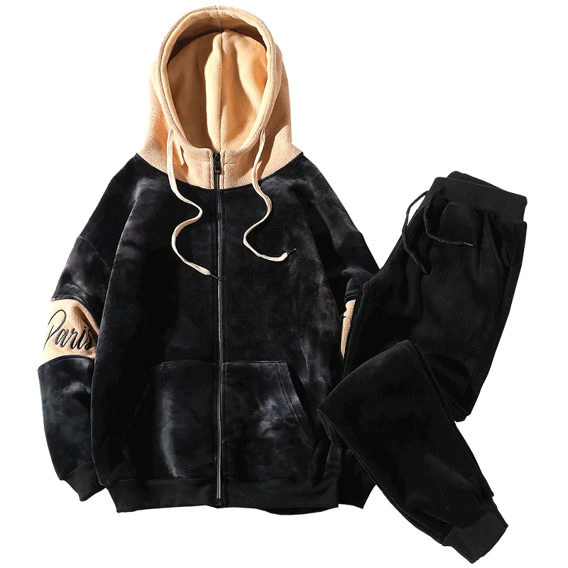 

Осенне-зимний тренировочный костюм, утепленный комплект из двух предметов для отдыха, золотистые бархатные мужские тренировочные костюмы